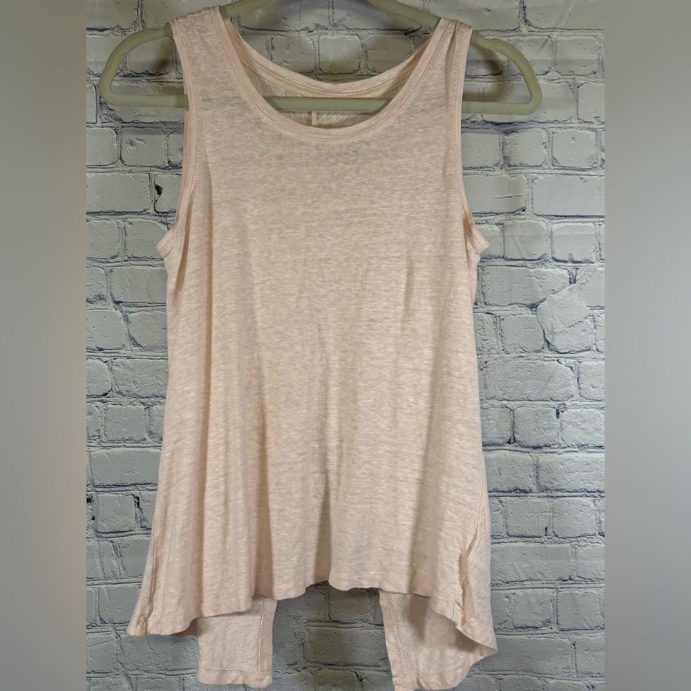 Dakini Peach Pink Linen Sleeveless Back Twist Split Hem Yoga Activewear Top S